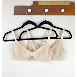 UNDIES NYC Set of 2 Semi Sheer Nude Mesh Underwire Bra 36D Full Coverage
